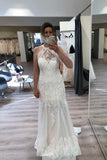 Vestido de novia de sirena de encaje floral bohemio blanco/marfil halter