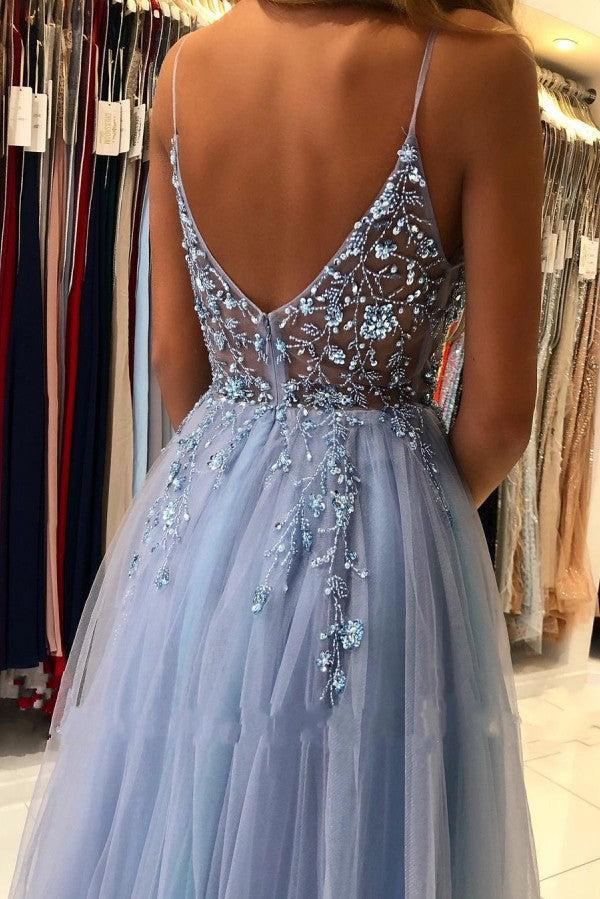 ocean blue formal dress Sky Blue Corset Cutout Long Formal Dress with Slit, Sky Blue / Custom Size