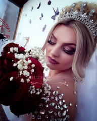 Brilliant Ball-Gown Wedding Dresses | Crystals Jewel Long-Sleeves Bridal Gowns