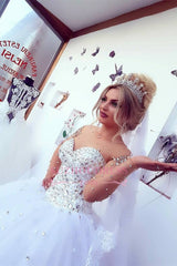 Brilliant Ball-Gown Wedding Dresses | Crystals Jewel Long-Sleeves Bridal Gowns