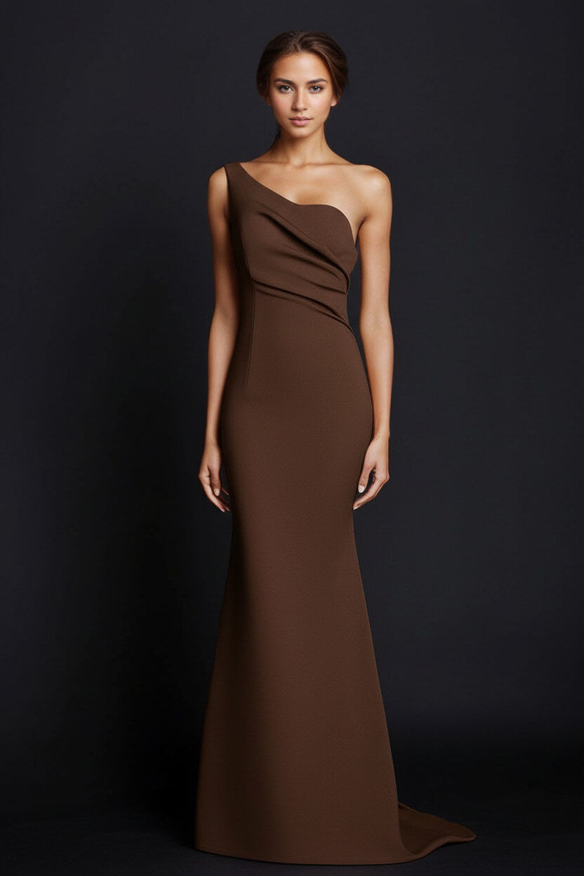 One Shoulder Khaki Wedding Guest Dress Mermaid Long Formal Dress