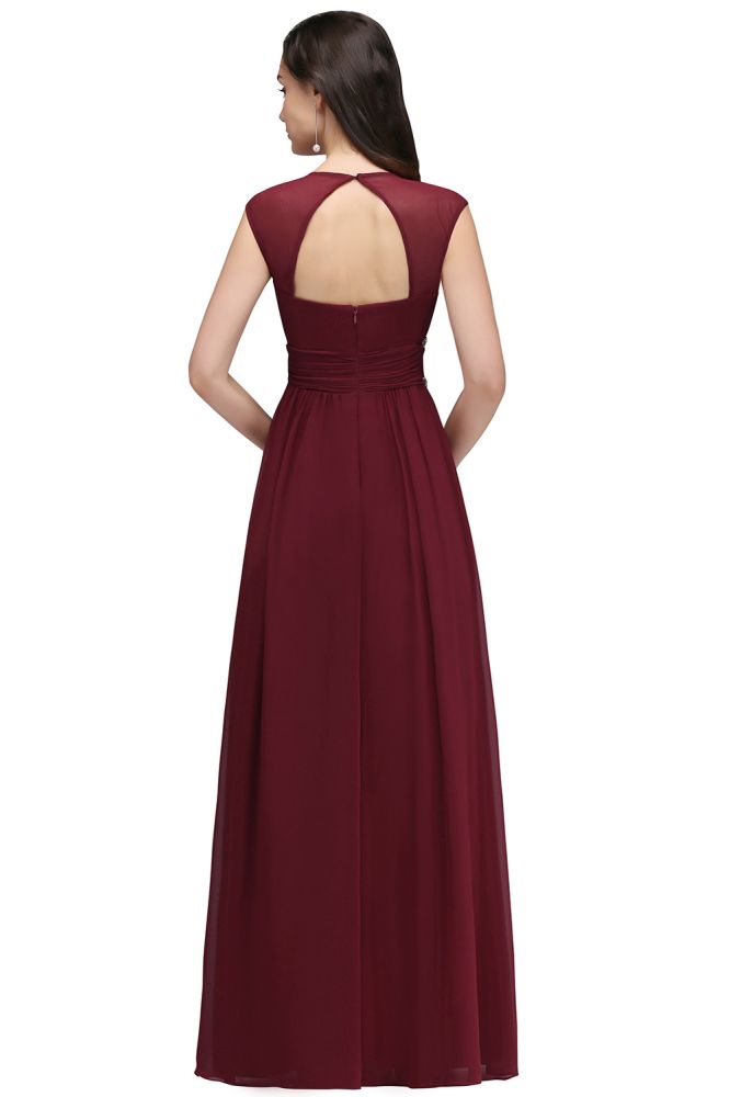 Burgundy Chiffon Sheath V Neck Long Formal Dresses