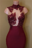 Burgundy Lace Prom Dresses with Roses Bottom | Sexy Sheath Sleeveless BA8119