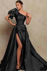 Burgundy Prom Dress One Shoulder Mermaid Evening Formal Dress With Split