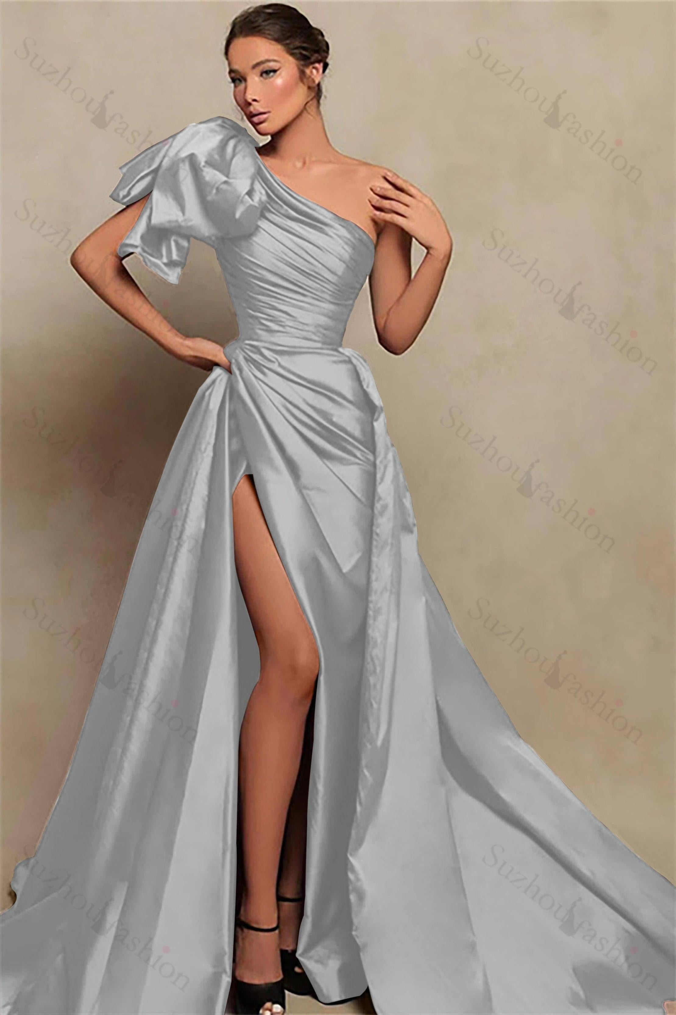 Burgundy Prom Dress One Shoulder Mermaid Evening Formal Dress With Split