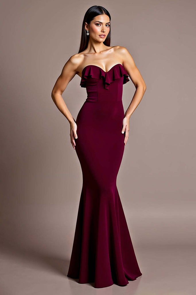 Suzhoufashion Burgundy Prom Dress Satin Mermaid Backless Strapless Formal Dress suzhoufashion Suzhoufashion Burgundy Prom Dress Satin Mermaid Backless Strapless Formal Dress suzhoufashion