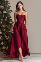 Suzhoufashion Burgundy Satin Sweetheart A Line Long Prom Dress