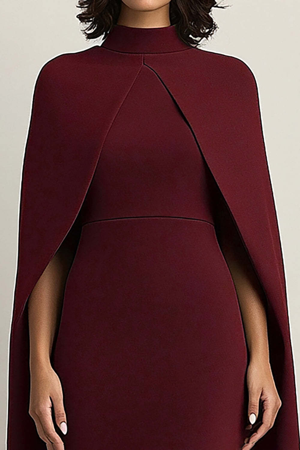 Suzhoufashion Burgundy Wedding Guest Dress High Neck Sheath Formal Dress With Shawl Suzhoufashion Burgundy Wedding Guest Dress High Neck Sheath Formal Dress With Shawl
