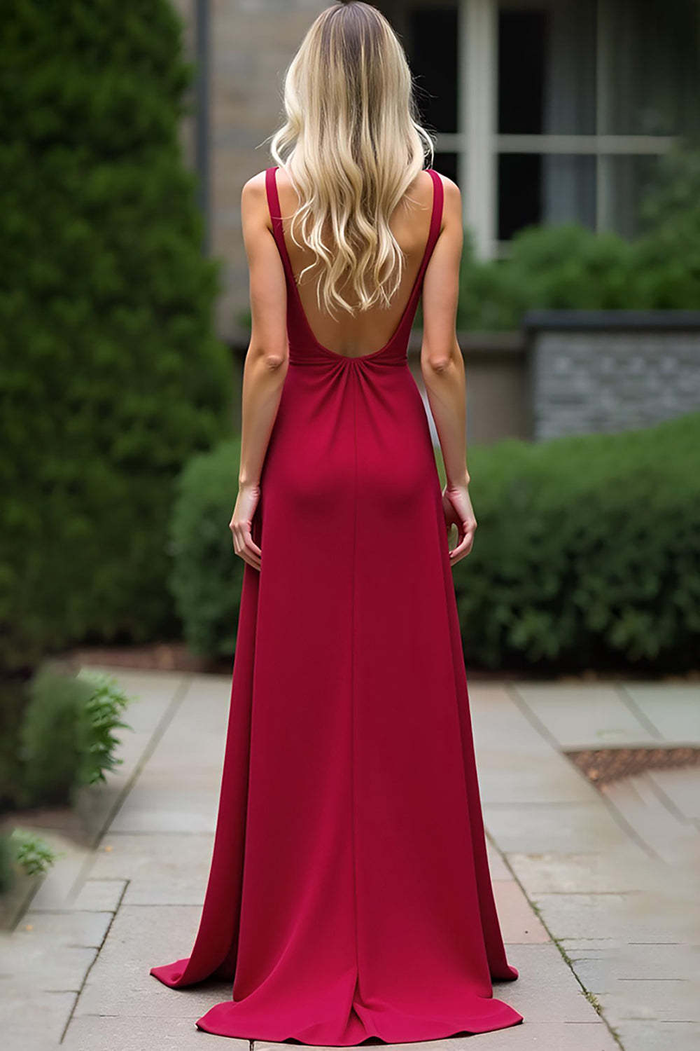 deep burgundy wedding guest dress Dark Purple Straps Ruffles Sheath Long Party Dress Wedding Guest Dress –  DSProm main image 1