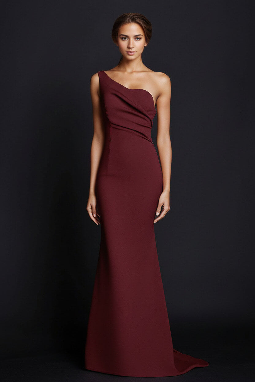 One Shoulder Khaki Wedding Guest Dress Mermaid Long Formal Dress