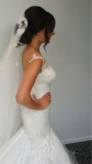 Button Mermaid mermaid Sweetheart Charming Tulle Zipper Lace Beadings Wedding Dress