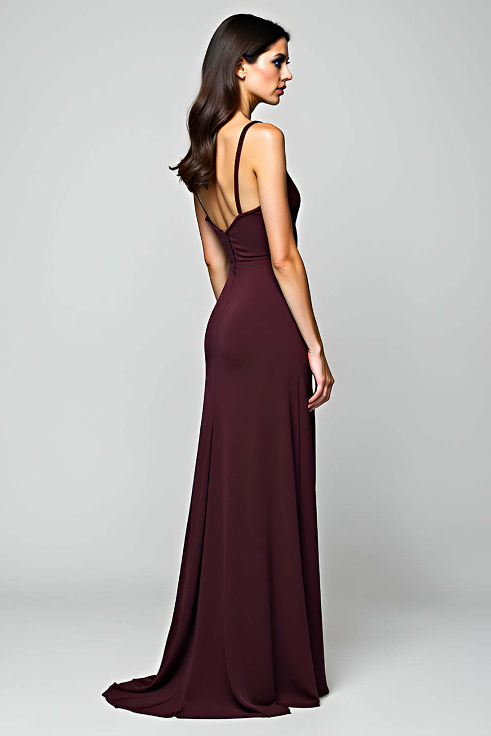 Suzhoufashion Cabernet Satin Backless Deep V-Neck Long Formal Dress –  suzhoufashion