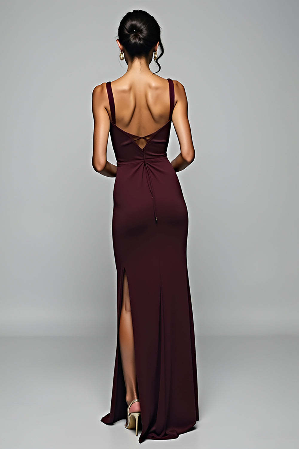 Cabernet Sheath Backless Long Formal Dress With Slit