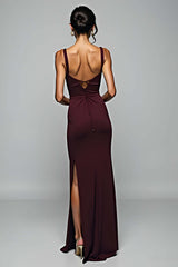 Cabernet Sheath Backless Long Formal Dress With Slit