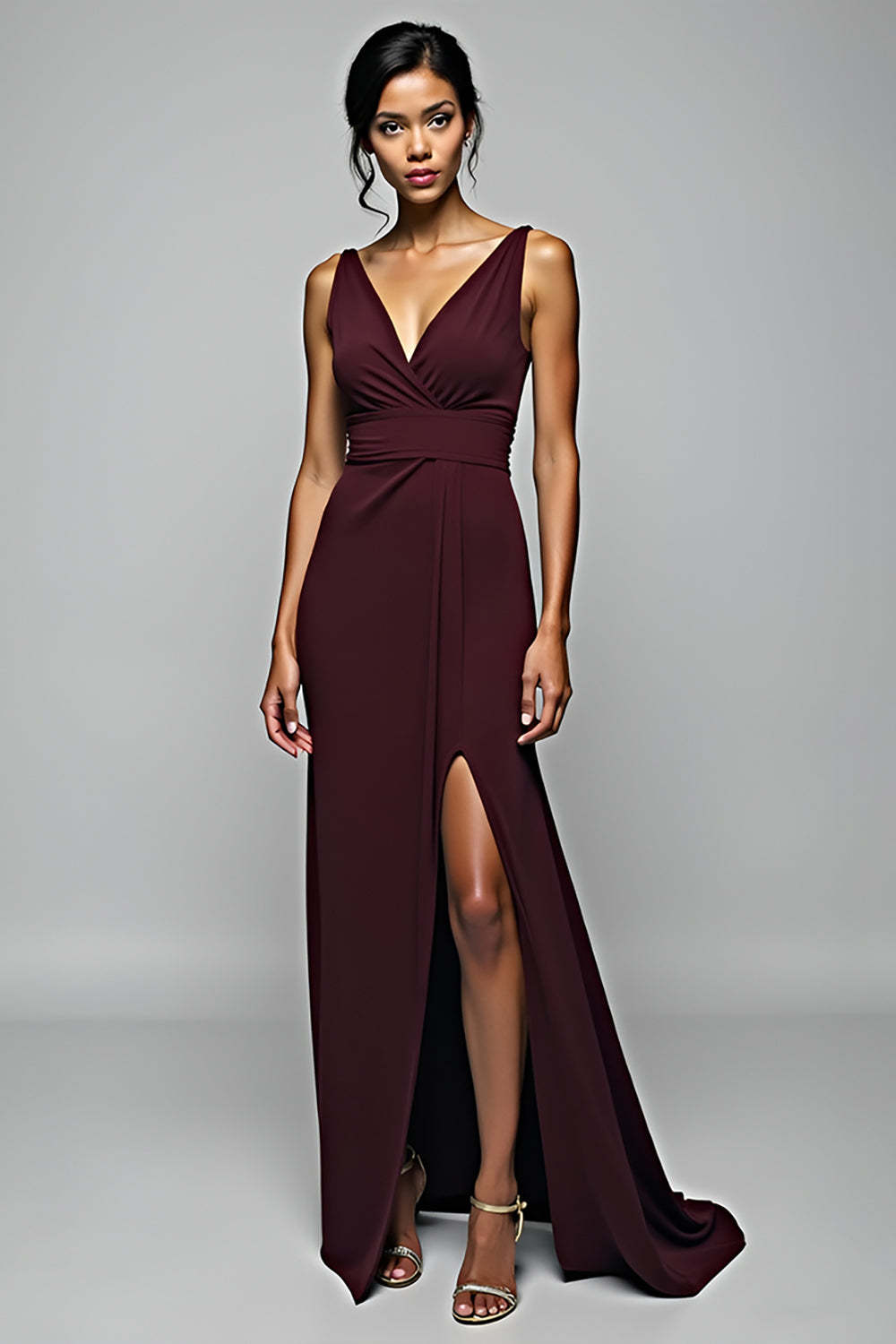 Cabernet Sheath Backless Long Formal Dress With Slit