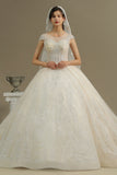 Cap Sleeve Aline Cathedral wedding dress Tulle Lace Appliques Garden Bridal Gown
