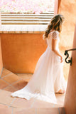 Cap Sleeves Chiffon Bohemia Wedding Dresses for Summer Beach Bridal Gowns