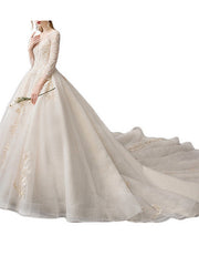 Casual Plus Size A-Line Wedding Dress Jewel Lace Tulle 3/4 Sleeve Bridal Gowns
