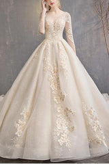 Casual Plus Size A-Line Wedding Dress Jewel Lace Tulle 3/4 Sleeve Bridal Gowns