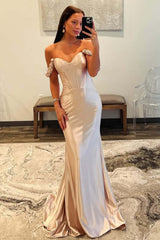 Champagne Prom Dress Off The Shoulder Corset Long Formal Dress