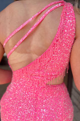 Champagne Homecoming Dresses Sequined Cut Out Tight Short Cocktail Dresses with Fringes