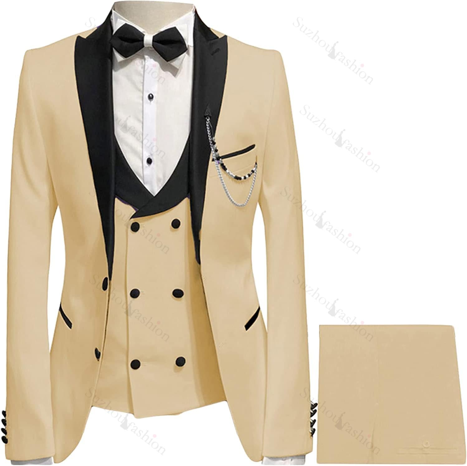 Champagne Peaked Lapel 3 Piece Close Fitting Prom Suit