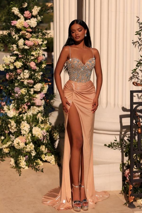 strapless open back dress Tiffany Open-Back Glitter-Print Prom Dress 16094 Champagne/Gold / 0