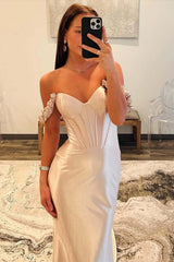 Champagne Prom Dress Off The Shoulder Corset Long Formal Dress