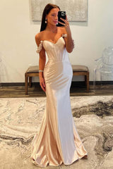 Champagne Prom Dress Off The Shoulder Corset Long Formal Dress
