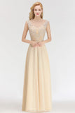 Champagne Sleeveless Elegant Crystal Bridesmaid Dresses Long Party Dress