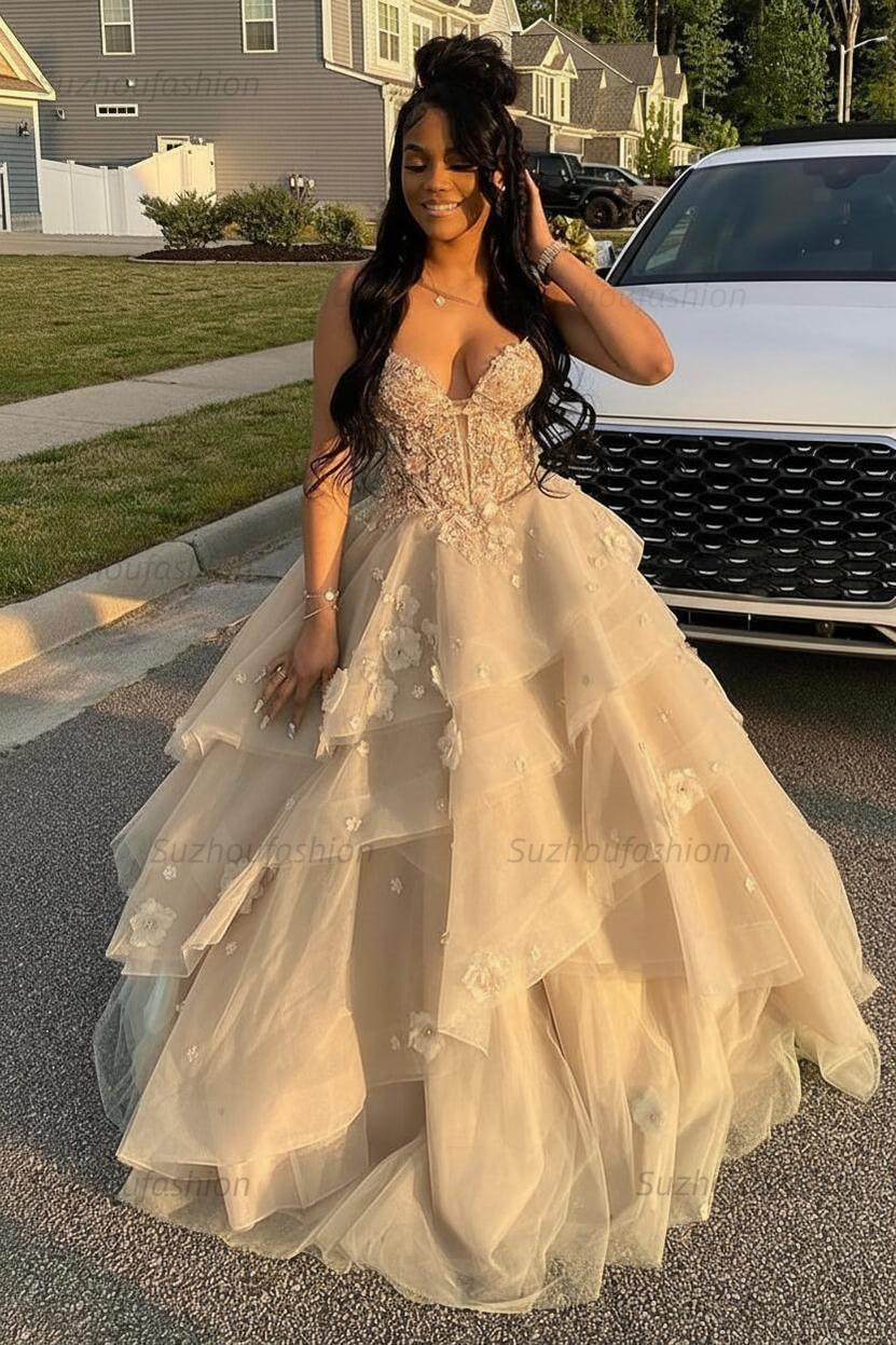 Suzhoufashion Sage Prom Dress Floral Tiered Ruffles A-Line Sweetheart Corset Long Formal Dress, Sage Suzhoufashion Sage Prom Dress Floral Tiered Ruffles A-Line Sweetheart Corset Long Formal Dress, Sage