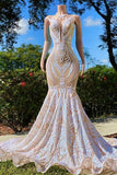 Charming High Neck Lace Floor-length Mermaid Prom Dresses
