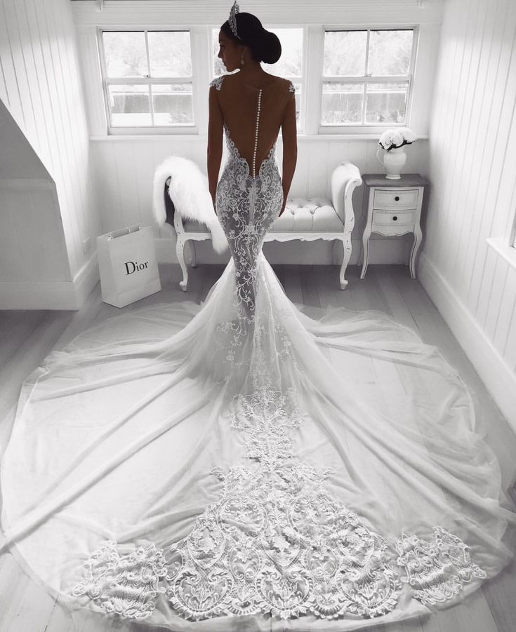 Charming Lace Mermaid Wedding Dress Long Zipper Button Back Bridal Gowns | Suzhoufashion Charming Lace Mermaid Wedding Dress Long Zipper Button Back Bridal Gowns | Suzhoufashion