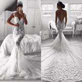 Charming Lace Mermaid Wedding Dress Long Zipper Button Back Bridal Gowns