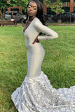 Charming Long V-neck Long Sleeves Mermaid Prom Dress With Beading