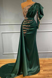 Charming One Puffy Sleeves Mermaid Evening Prom Dress with Shiny Golf Pearls Crystals Embellishment