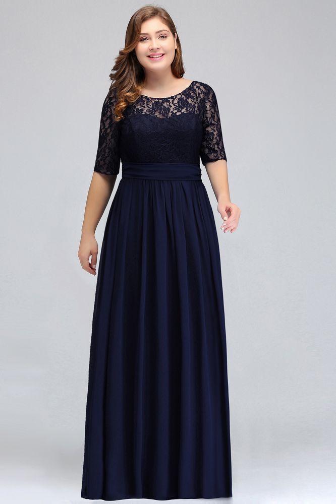 half lace maxi dress Half Sleeve Round Neck Elastic Waist Lace Maxi Dress