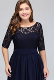 Charming Plus Size Floral Lace Elegant Evening Maxi Dress Half Sleeves Party Dress