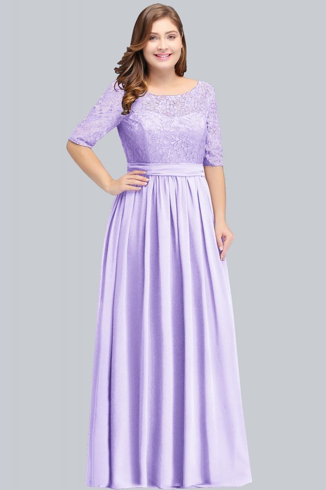 Charming Plus Size Floral Lace Elegant Evening Maxi Dress Half Sleeves Party Dress