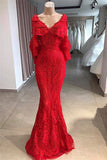 Charming Red Floor-Length Mermaid  Prom Dresses | Appliques Shawl Beading Evening Gown BC1551