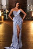 Charming Sleeveless Sequined Satin Evening Dress With Split Online