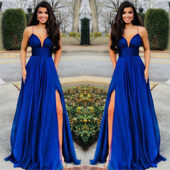 Charming Spaghetti Straps Prom Dresses | Sleeveless Side Slit A-Line Party Dresses