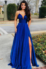 Charming Spaghetti Straps Prom Dresses | Sleeveless Side Slit A-Line Party Dresses