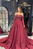 Charming Strapless Long Sleeves Satin Bridal Dress with Ruffles