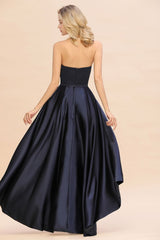 Charming Strapless Satin Navy Hi-Lo Eveing Party Gowns Party Dress