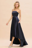 Charming Strapless Satin Navy Hi-Lo Eveing Party Gowns Party Dress