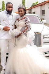 Charming Sweetheart Long Sleeve Appliques Lace Mermaid Floor-length Wedding Dresses