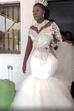 Charming Sweetheart Long Sleeve Appliques Lace Mermaid Floor-length Wedding Dresses