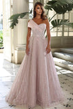 Charming Sweetheart Sleeveless One-Shoulder Sequined Prom Dresses