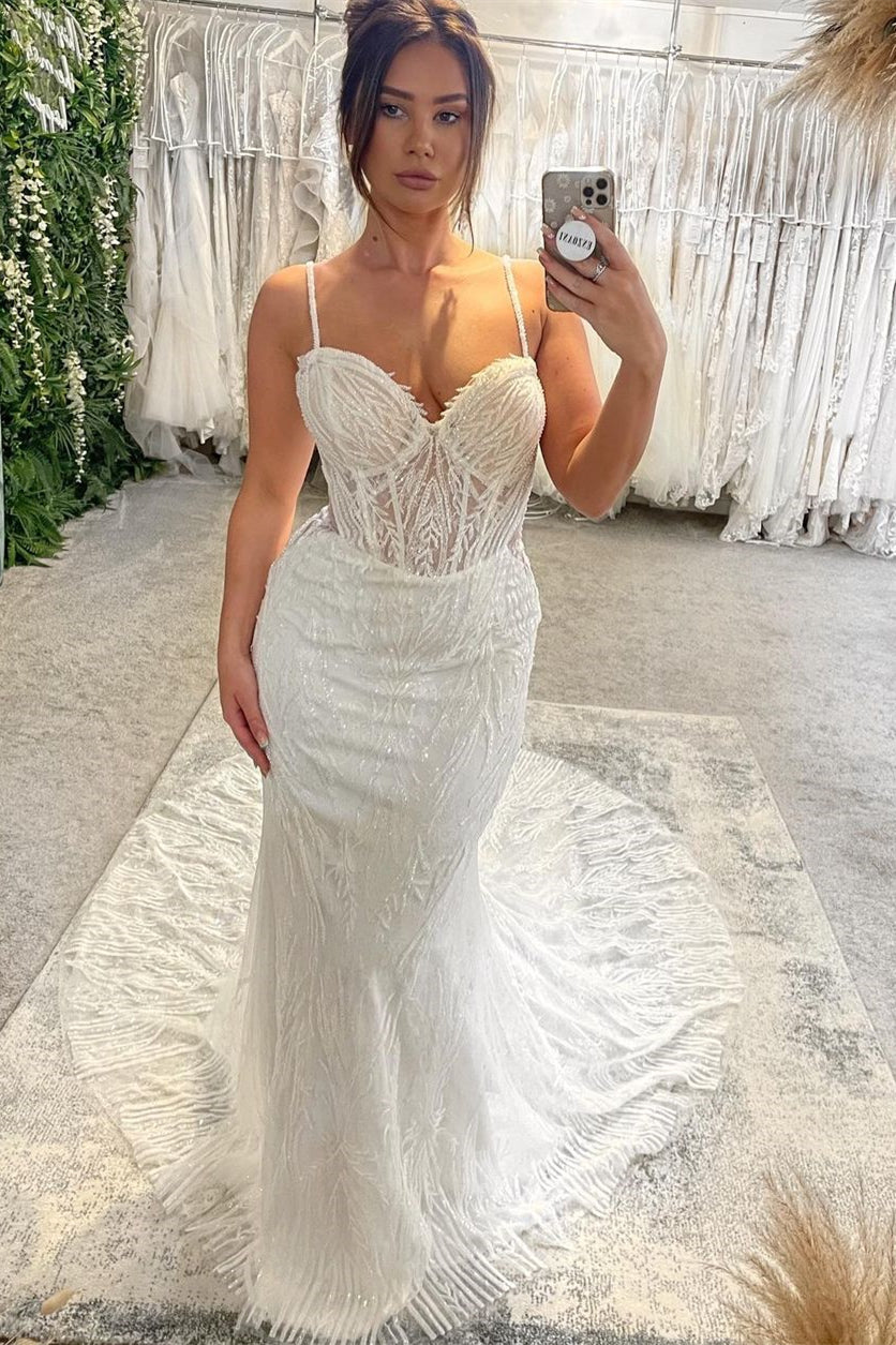 Charming Sweetheart Sleeveless Spaghetti Straps Mermaid Bridal Dress